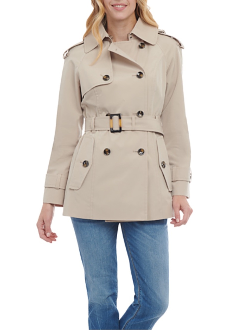 London Fog Classic Women's Beige Trench Coat with Belt and Removable Hood